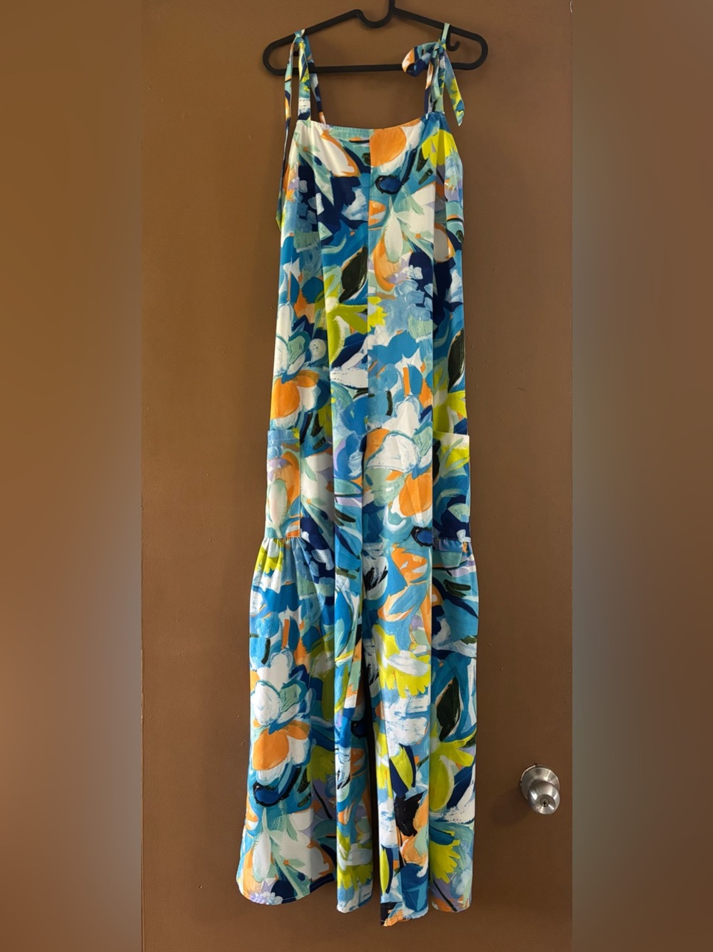 Luuske Colorful Abstract Floral Wide Leg Jumpsuit Tie Straps Size S